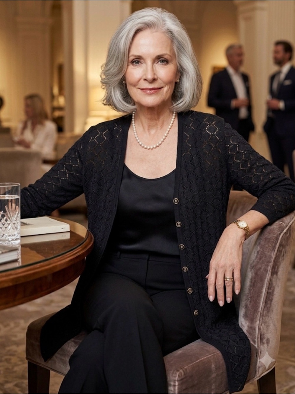 St. John Collection Black Lace-Effect Knit Cardigan